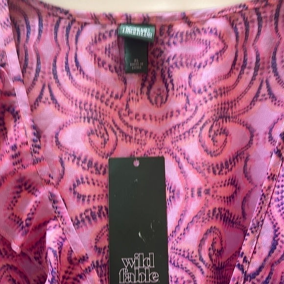 WILD fable, womens XL long sleeve sheer top, pink, two ties at front, NWT - Picture 2 of 6